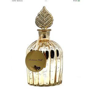 Autumn Hill Apothecary Perfume Jar Gold Tone Mercury Glass Leaf Stopper Nwts 9”